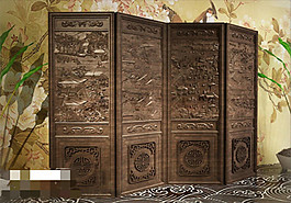 中式實木雕花屏風(fēng)3D模型素材