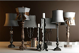 美式臺燈組合3D模型素材