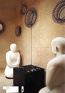 中式人物下棋雕塑3D模型素材