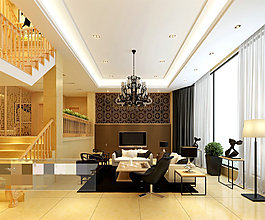 客廳場(chǎng)景布局設(shè)計(jì)3D模型素材