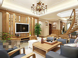 客廳空間場(chǎng)景設(shè)計(jì)3D模型素材