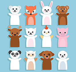 12款可愛動物手偶矢量素材