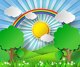 山間的彩虹風(fēng)景剪貼畫矢量素材