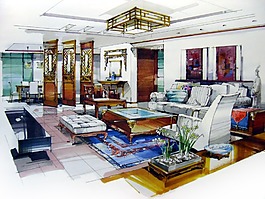 客廳設(shè)計(jì)場(chǎng)景手繪圖片素材