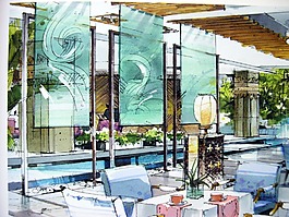 娛樂辦公場所室內(nèi)設(shè)計素材手繪圖片素材
