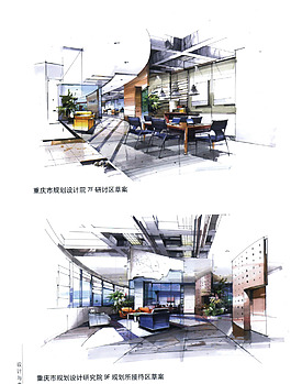 办公场所装修设计手绘图片素材