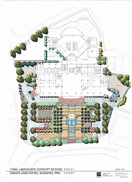 翠湖賓館建筑設(shè)計(jì)手繪圖片素材