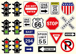 交通指示與標(biāo)志矢量素材