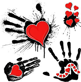 墨跡手印與紅心矢量素材