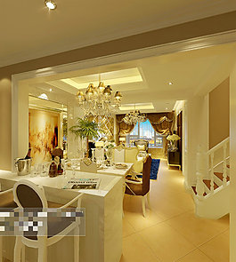 豪華餐廳場景3D模型素材