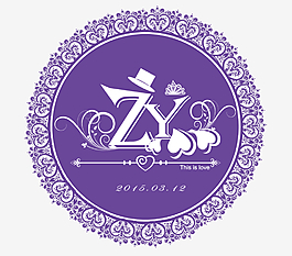 婚慶車頭logo紫色花邊圓形