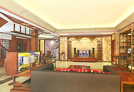 中式客廳模型