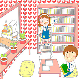 在圖書館看書的學生