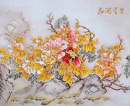 花开富贵电视墙画
