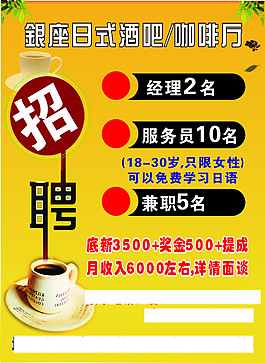 酒吧招聘海报