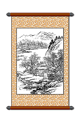 白描风景装饰画