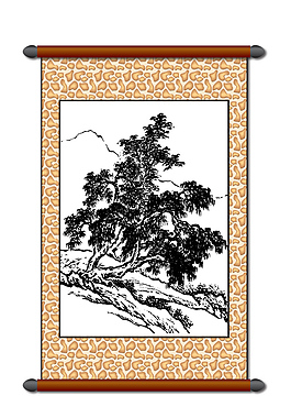 白描大樹卷軸裝飾畫