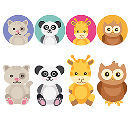 8款可愛動物與頭像矢量素材