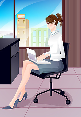 白衣女工作人员插画图