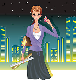 都市夜景美女插畫