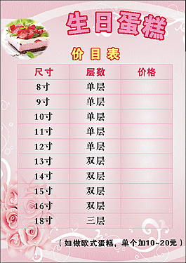 生日蛋糕價格表