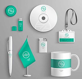 清新藍綠色企業(yè)辦公用品視覺識別系統(tǒng)圖片