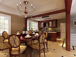 歐式客廳餐廳模型