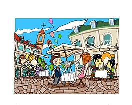小镇插画人物图