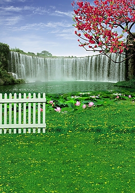 花园瀑布背景图