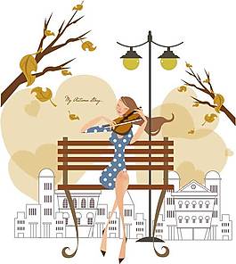 長凳音樂演奏的女性