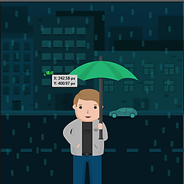 雨天打傘男人矢量圖