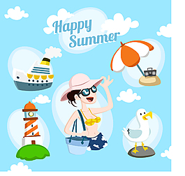 5款清新夏天度假元素矢量素材
