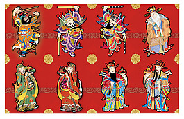 福壽祿財神爺吉祥年畫矢量素材