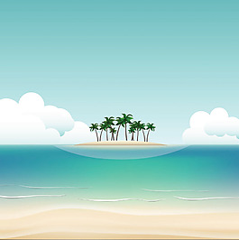 海岸椰樹云彩大海沙灘AI素材
