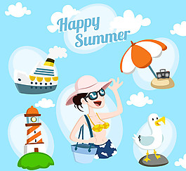 清新夏天度假矢量圖