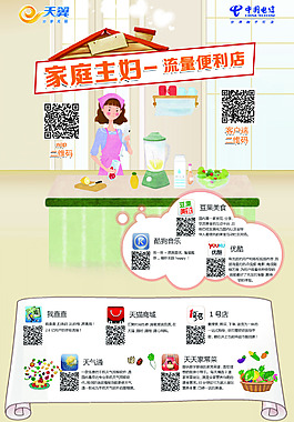 电信天翼家庭主妇流量便利店PSD设计稿