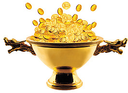 黃金碗里的金幣創(chuàng)意設(shè)計(jì)psd素材