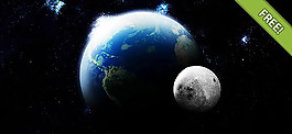浩瀚的宇宙地球和月球psd素材