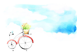 手绘自行车插画psd素材