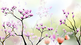 紫色鲜花风景背景psd分层素材