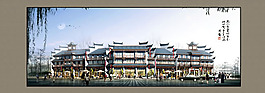 仿古式建筑風(fēng)格商業(yè)街psd分層素材