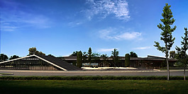 藍天白云草地建筑物PSD分層素材
