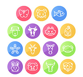 圓形動(dòng)物頭像圖標(biāo)矢量素材