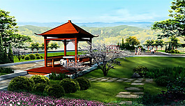 凉亭3D效果图PSD分层素材