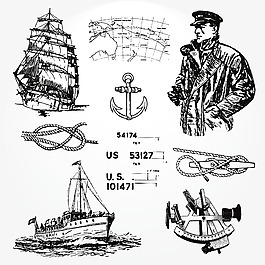 手繪航海插畫元素矢量素材