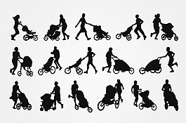 嬰兒車人物剪影矢量素材