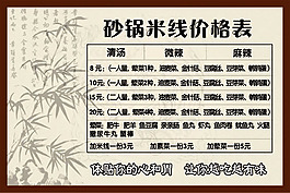 砂锅米线价格表PSD素材