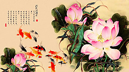 中國風(fēng)荷花背景圖片PSD素材