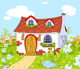 原野中的童話小屋矢量素材