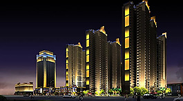 建筑外觀夜景效果圖PSD素材